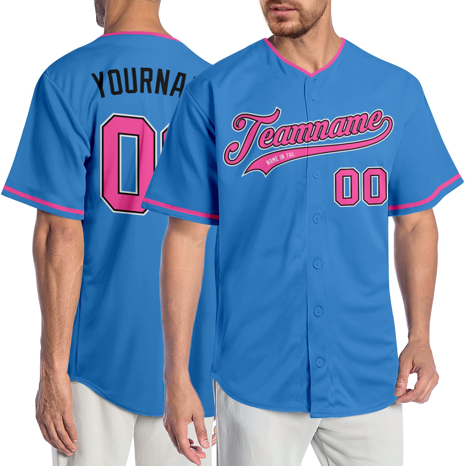Personalized Powder Blue Pink-Black Authentic Baseball Jersey