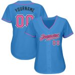 Personalized Powder Blue Pink-Black Authentic Baseball Jersey Team Custom Name and Number