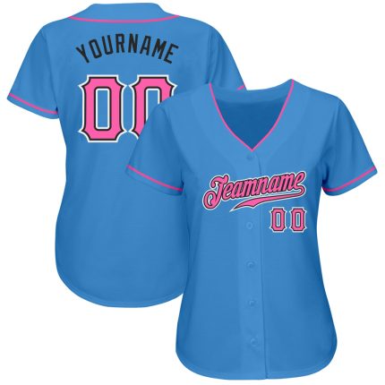 Personalized Powder Blue Pink-Black Authentic Baseball Jersey Team Custom Name and Number