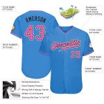 Personalized Powder Blue Pink-Black Authentic Baseball Jersey Team Custom Name and Number
