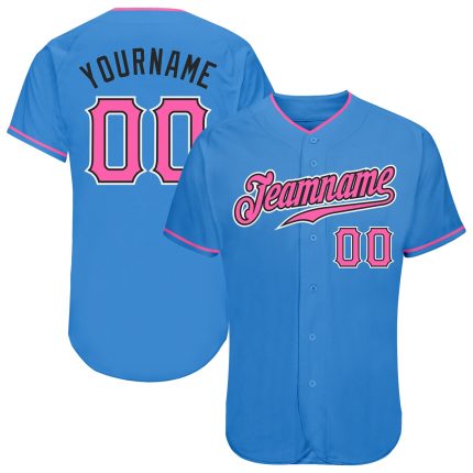 Personalized Powder Blue Pink-Black Authentic Baseball Jersey Team Custom Name and Number