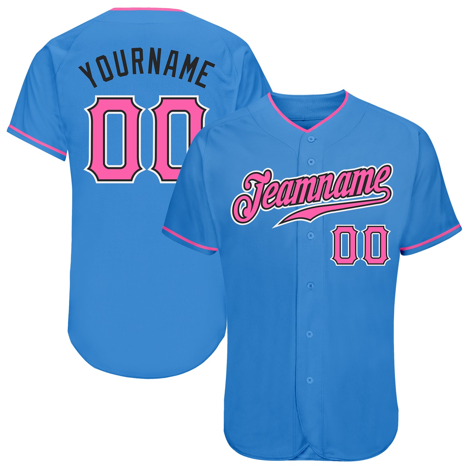 Personalized Powder Blue Pink-Black Authentic Baseball Jersey Team Custom Name and Number