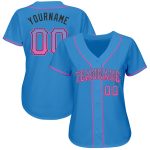 Personalized Powder Blue Pink-Black Authentic Drift Fashion Baseball Jersey Team Custom Name and Number