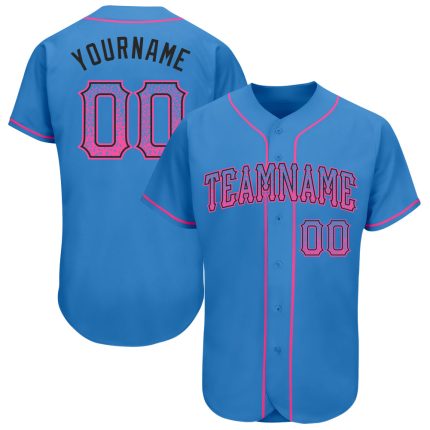 Personalized Powder Blue Pink-Black Authentic Drift Fashion Baseball Jersey Team Custom Name and Number