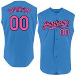 Personalized Powder Blue Pink-Black Authentic Sleeveless Baseball Jersey Team Custom Name and Number
