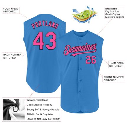 Personalized Powder Blue Pink-Black Authentic Sleeveless Baseball Jersey Team Custom Name and Number