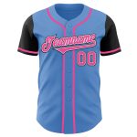Personalized Powder Blue Pink-Black Authentic Two Tone Baseball Jersey Team Custom Name and Number