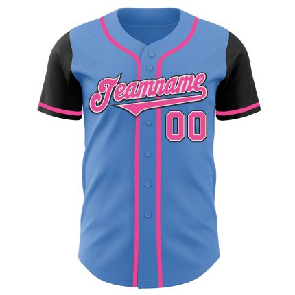 Personalized Powder Blue Pink-Black Authentic Two Tone Baseball Jersey Team Custom Name and Number