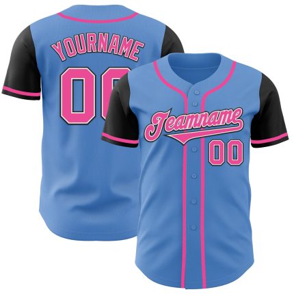 Personalized Powder Blue Pink-Black Authentic Two Tone Baseball Jersey Team Custom Name and Number