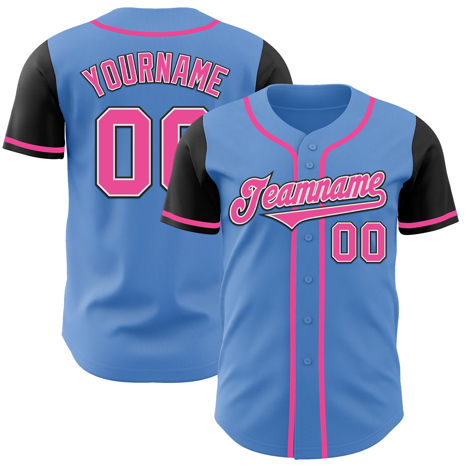 Personalized Powder Blue Pink-Black Authentic Two Tone Baseball Jersey Team Custom Name and Number