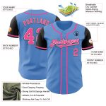 Personalized Powder Blue Pink-Black Authentic Two Tone Baseball Jersey Team Custom Name and Number