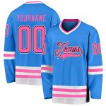 Personalized Powder Blue Pink-Black Hockey Jersey Team Custom Name and Number
