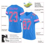 Personalized Powder Blue Pink-Black Mesh Authentic Football Jersey Team Custom Name and Number