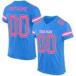 Personalized Powder Blue Pink-Black Mesh Authentic Football Jersey Team Custom Name and Number