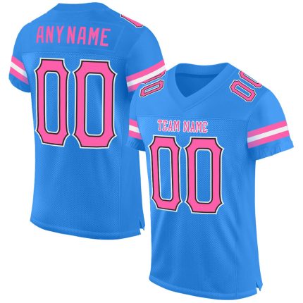 Personalized Powder Blue Pink-Black Mesh Authentic Football Jersey Team Custom Name and Number