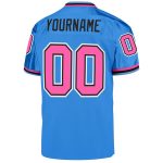 Personalized Powder Blue Pink-Black Mesh Authentic Throwback Football Jersey Team Custom Name and Number