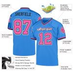 Personalized Powder Blue Pink-Black Mesh Authentic Throwback Football Jersey Team Custom Name and Number