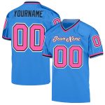 Personalized Powder Blue Pink-Black Mesh Authentic Throwback Football Jersey Team Custom Name and Number