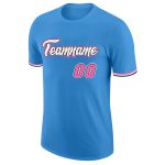Personalized Powder Blue Pink-Black Performance T-Shirt Team Custom Name and Number