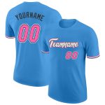Personalized Powder Blue Pink-Black Performance T-Shirt Team Custom Name and Number