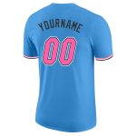 Personalized Powder Blue Pink-Black Performance T-Shirt Team Custom Name and Number