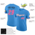 Personalized Powder Blue Pink-Black Performance T-Shirt Team Custom Name and Number
