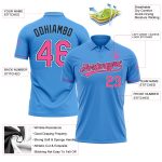 Personalized Powder Blue Pink-Black Performance Vapor Golf Polo Shirt Team Custom Name and Number