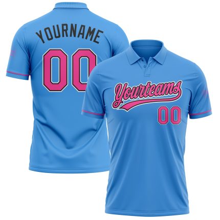 Personalized Powder Blue Pink-Black Performance Vapor Golf Polo Shirt Team Custom Name and Number