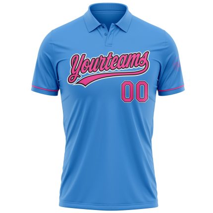 Personalized Powder Blue Pink-Black Performance Vapor Golf Polo Shirt Team Custom Name and Number