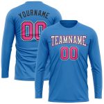 Personalized Powder Blue Pink Black-White Long Sleeve Performance T-Shirt Team Custom Name and Number