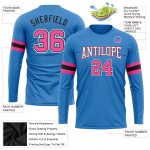 Personalized Powder Blue Pink Black-White Long Sleeve Performance T-Shirt Team Custom Name and Number