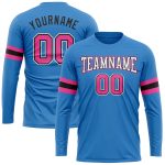 Personalized Powder Blue Pink Black-White Long Sleeve Performance T-Shirt Team Custom Name and Number
