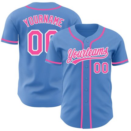 Personalized Powder Blue Pink-White Authentic Baseball Jersey