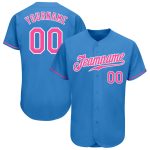 Personalized Powder Blue Pink-White Authentic Baseball Jersey Team Custom Name and Number