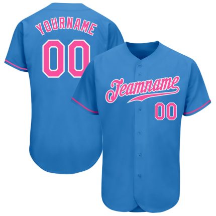 Personalized Powder Blue Pink-White Authentic Baseball Jersey Team Custom Name and Number