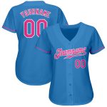Personalized Powder Blue Pink-White Authentic Baseball Jersey Team Custom Name and Number
