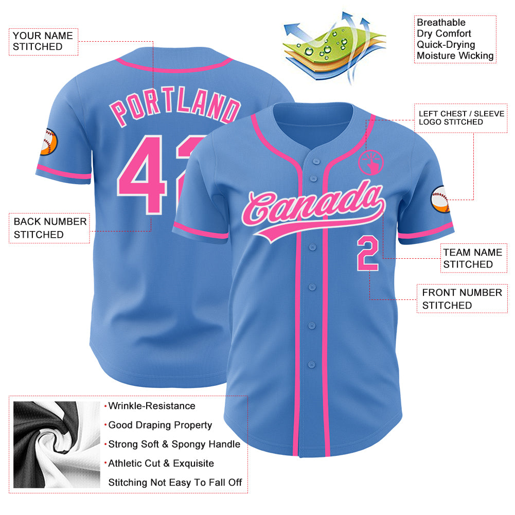 Personalized Powder Blue Pink-White Authentic Baseball Jersey Personalized Powder Blue Pink-White Authentic Baseball Jersey - Image 3