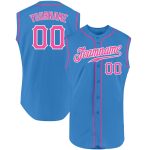Personalized Powder Blue Pink-White Authentic Sleeveless Baseball Jersey Team Custom Name and Number