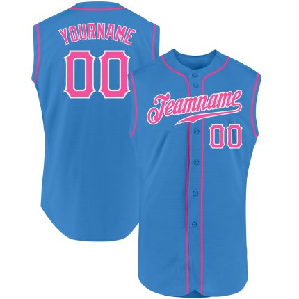 Personalized Powder Blue Pink-White Authentic Sleeveless Baseball Jersey Team Custom Name and Number
