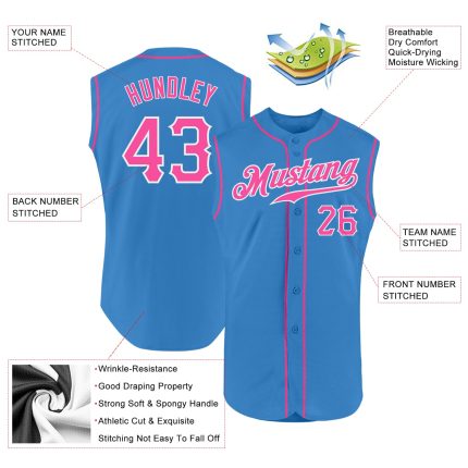 Personalized Powder Blue Pink-White Authentic Sleeveless Baseball Jersey Team Custom Name and Number