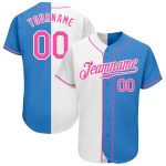 Personalized Powder Blue Pink-White Authentic Split Fashion Baseball Jersey Team Custom Name and Number