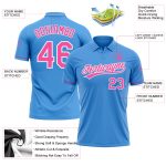 Personalized Powder Blue Pink-White Performance Vapor Golf Polo Shirt Team Custom Name and Number