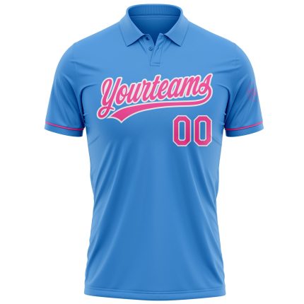 Personalized Powder Blue Pink-White Performance Vapor Golf Polo Shirt Team Custom Name and Number