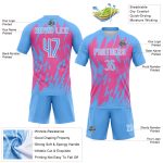 Personalized Powder Blue Pink-White Splash Sublimation Volleyball Uniform Jersey Team Custom Name and Number