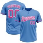 Personalized Powder Blue Pink-White Two-Button Unisex Softball Jersey Team Custom Name and Number