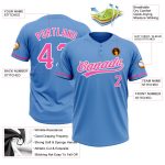 Personalized Powder Blue Pink-White Two-Button Unisex Softball Jersey Team Custom Name and Number