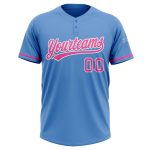Personalized Powder Blue Pink-White Two-Button Unisex Softball Jersey Team Custom Name and Number