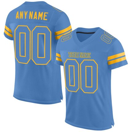 Personalized Powder Blue Powder Blue-Gold Mesh Authentic Football Jersey Team Custom Name and Number