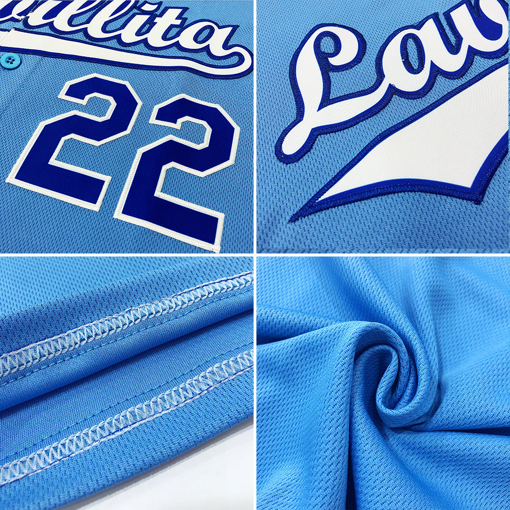 Personalized Powder Blue Powder Blue-Navy Authentic Baseball Jersey Team Custom Name and Number Personalized Powder Blue Powder Blue-Navy Authentic Baseball Jersey Team Custom Name and Number - Image 6