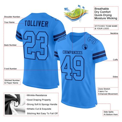 Personalized Powder Blue Powder Blue-Navy Mesh Authentic Football Jersey Team Custom Name and Number